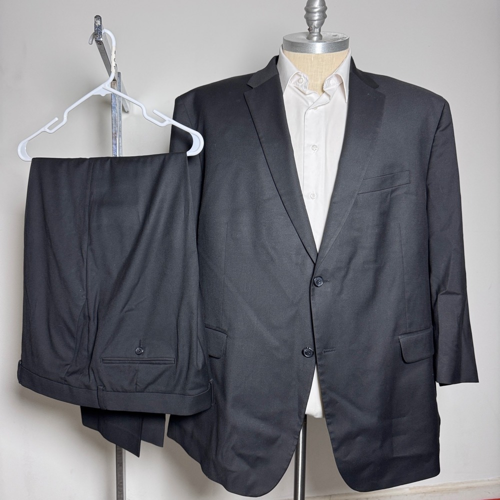 Murano Suit Mens 4XB 44x30 Black Solid Notch Lapel Flat Front